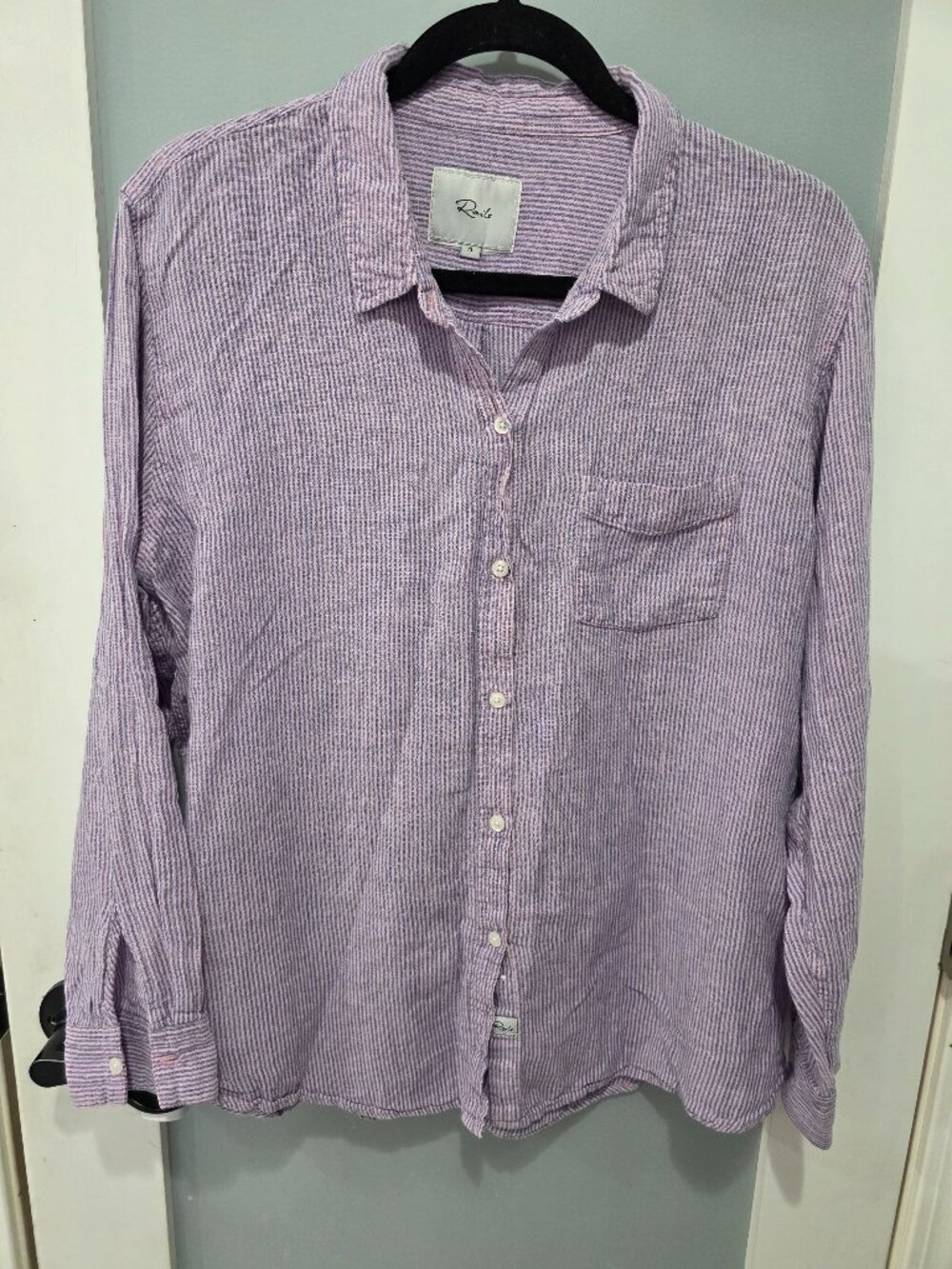 Rails‎ Pink Blue Stripe Button Up Shirt Women’s XL Linen Rayon Blend